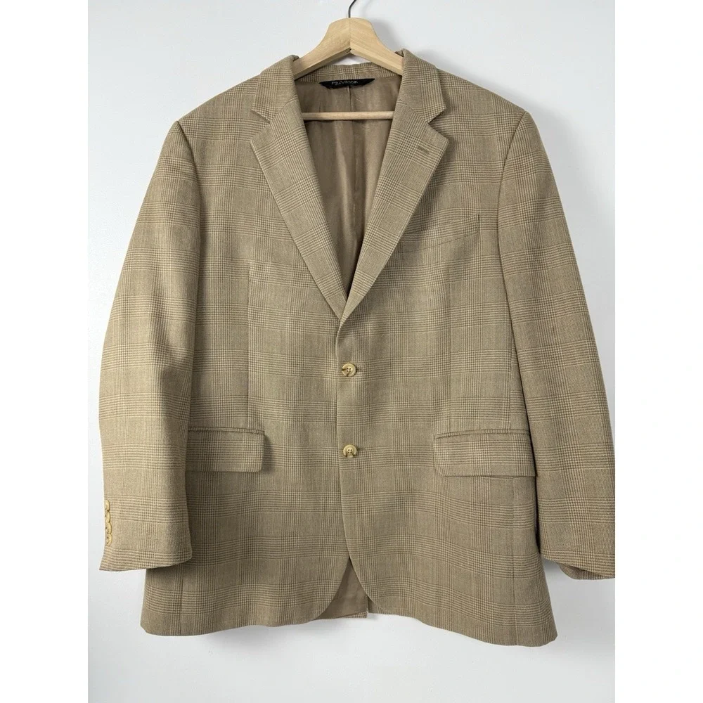JoS A Bank Jacket Mens 42R Plaid Sport Coat Silk‎ Wool Blend Light Brown